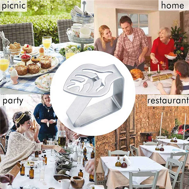 A71Z 16 Pcs Silver Stainless Steel Tablecloth Clip Creative Leaf-Shaped Table Fixing Clip Thickened Non-Slip Tablecloth Rack