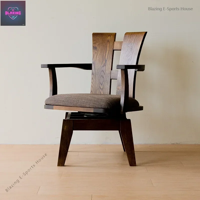 Japanese solid wood swivel chair old and resumed work dark black walnut ash red oak dining chair armchair