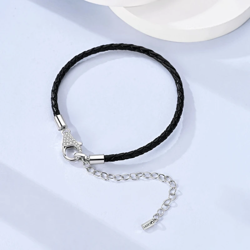 New 925 Sterling Silver Black Leather Cord Lobster Clasp Basic Chain Bracelet Design Bracelet For Women Bracelet Party Jewelry