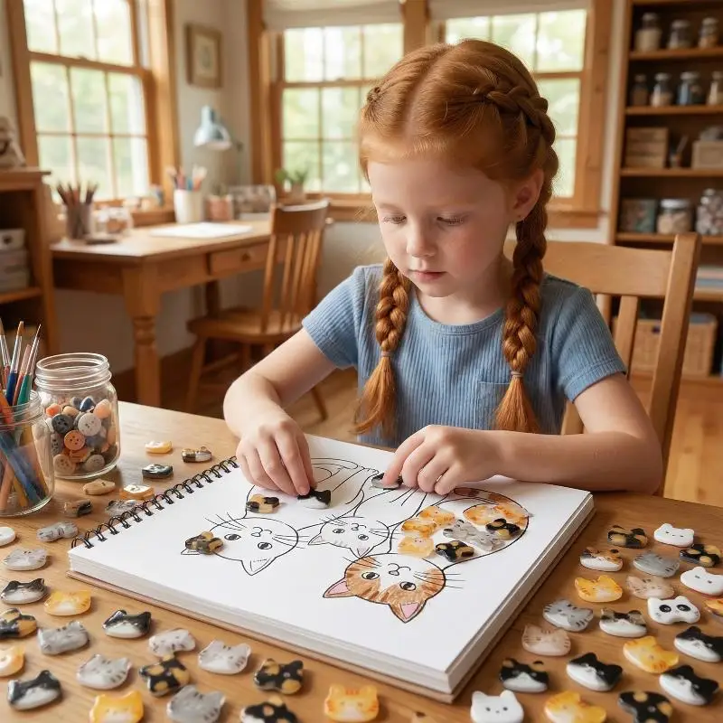 Resin Cat Buttons Two Holes 20PCS Cute Cartoon Style for DIY Children Clothing Decor Scrapbooking