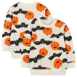 Autumn Collection Kids Sweatshirt Round Neck and Pumpkin Print Halloween Themed Fun Sweatshirt Children Long Sleeves Clothing