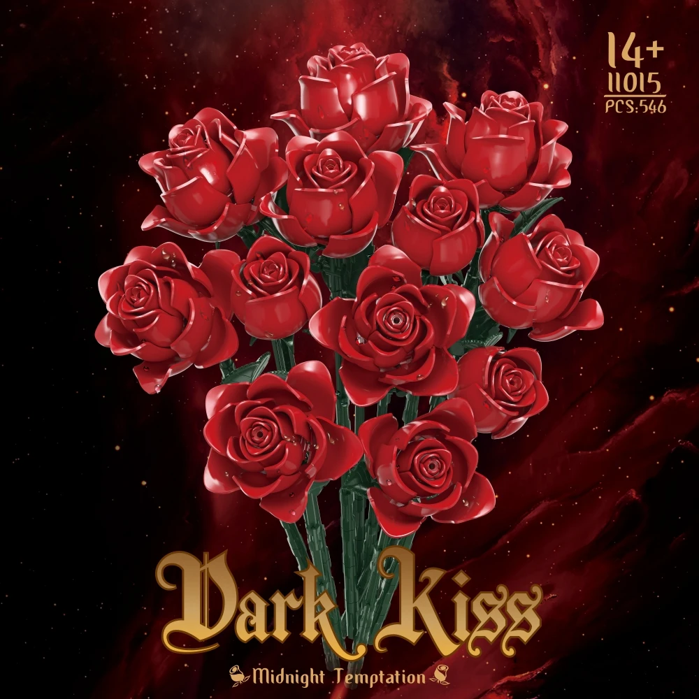 Creativo bouquet di rose rosse blocchi di costruzione modello assemblaggio fai da te mattoni regalo romantico di San Valentino per il suo ornamento desktop unico