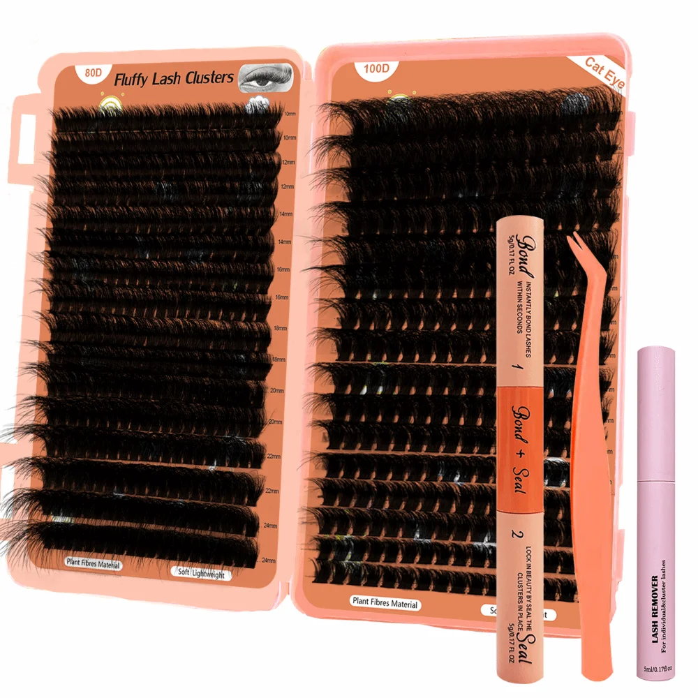 Long Lasting D Curl False Eyelashes Mega Volume 10-24mm Mix Length Eyelash Extensions Lash Clusters Makeup Enhancement