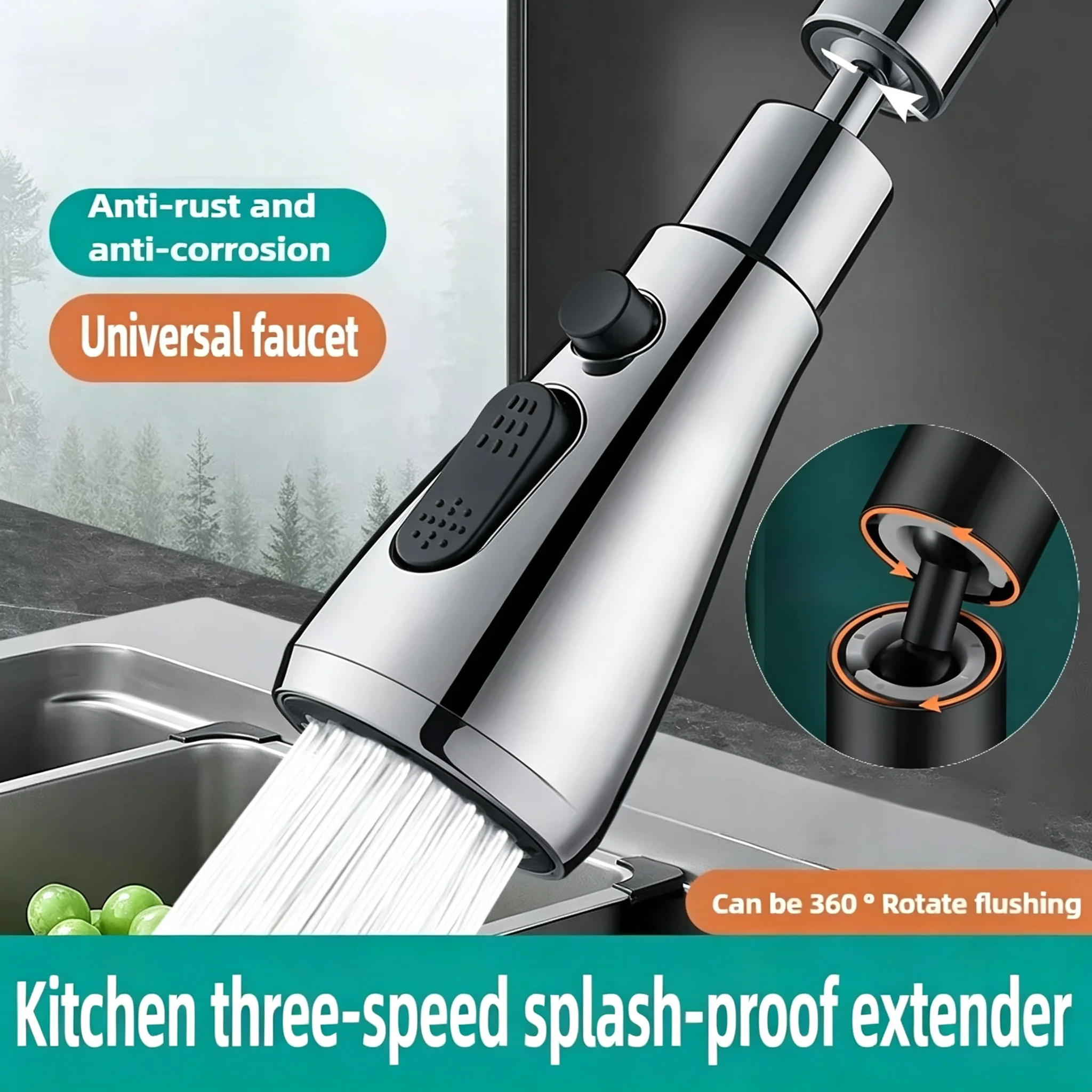 1pc extensor de torneira liga de metal, três modos, cabeça poupança água casa estendida chuveiro spray filtro extensor torneira cozinha
