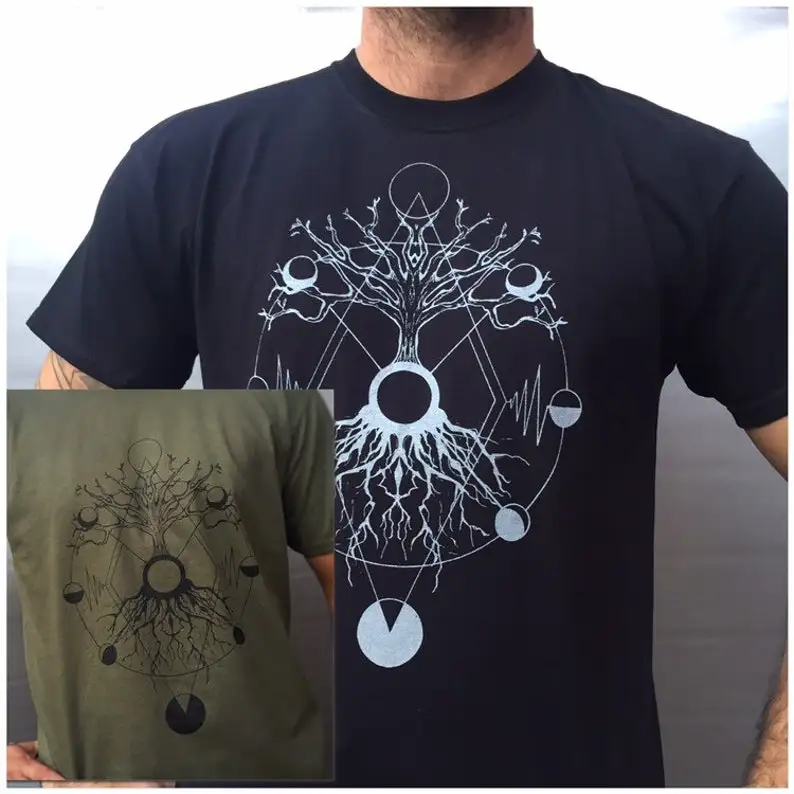

Men's T-Shirt Black / Green Tree Of Life Screen Print