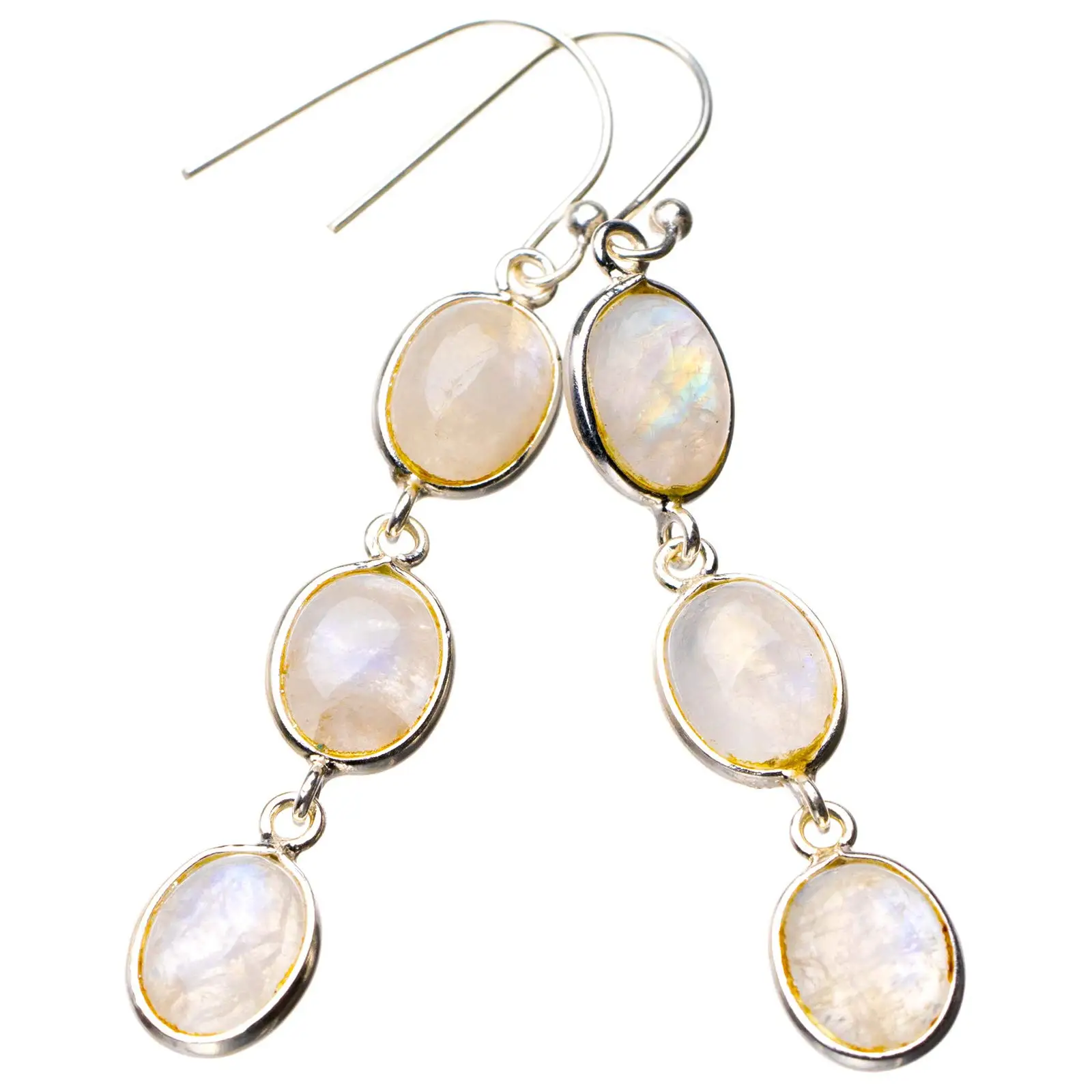 StarGems® Natural Rainbow Moonstone Handmade 925 Sterling Silver Earrings 2