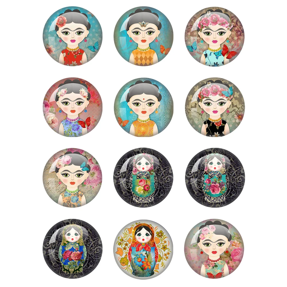 12pcs/Lot Cute Russian Doll Face 12 Mm-40mm Round Glass Photo Flat Back Making Findings Jewelry Making