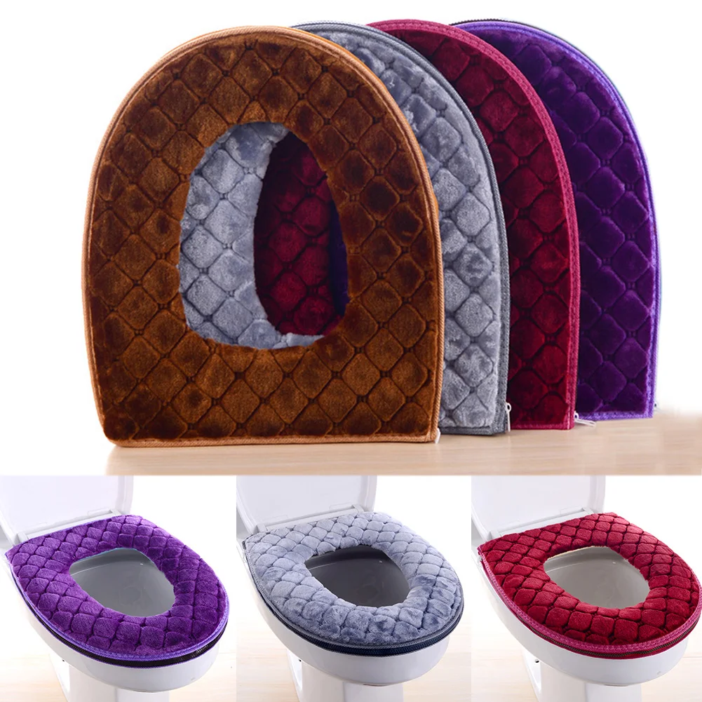 Soft Winter Warm Plush O-shaped Toilet Seat Cover Washable Cushion 37cmx44cm Household Bathroom Supplies