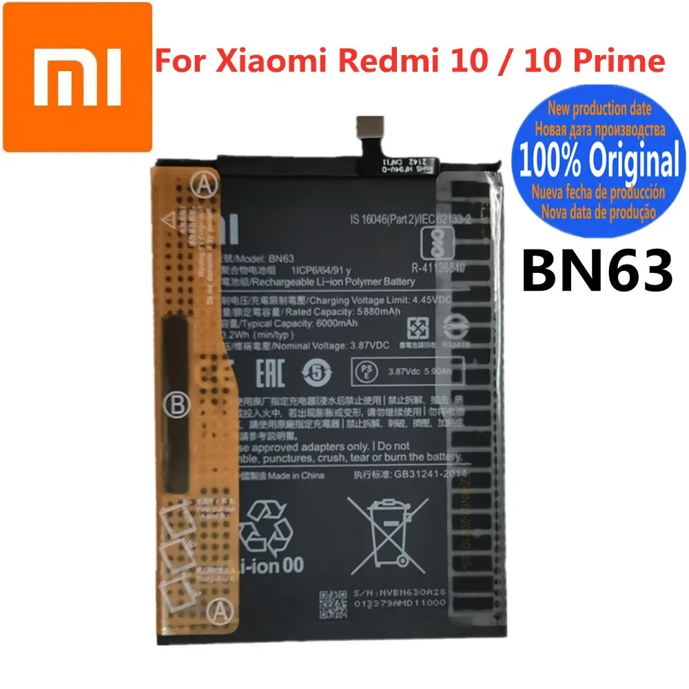 BN63 6000mAh 10Prime Original Battery For Xiaomi Mi Redmi 10 / 10 Prime High Quality Phone Replacement Batteries Bateria