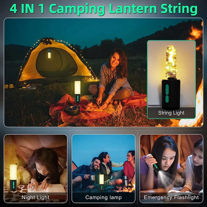 1 Piece LED Camping Lamp With 10M Light Chain 4000Mah Camping Lantern Tent Lamp For Hiking Fishing