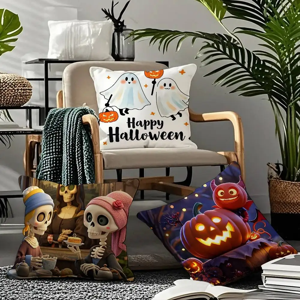 

Halloween Art Pillow Case Comfort Sofa Bed Silky Elegant Invisible Zipper Custom Decorative Cushion Cover