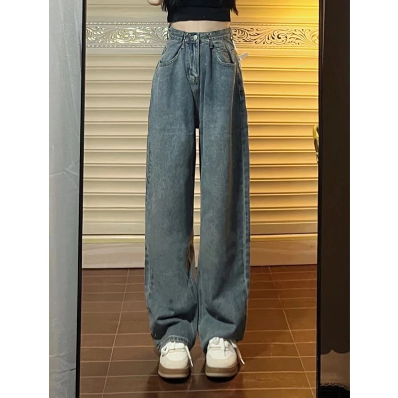 

Утягивающие джинсы с высокой талией, женские прямые свободные брюки большого размера, широкие брюки, модные уличные джинсы свободного покроя