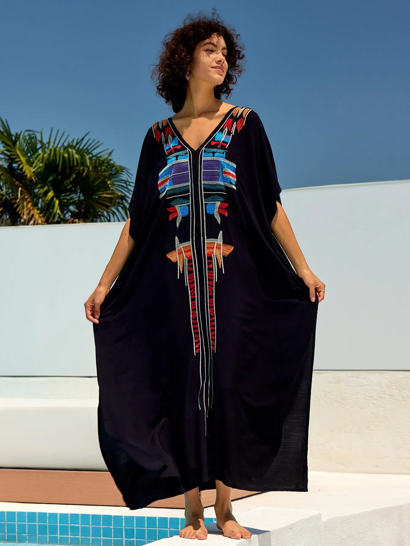 Damski luźny, lekki kardigan kimono Kaftan Casual Beach Cover Up Długie kaftany Strój kąpielowy Maxi Dress