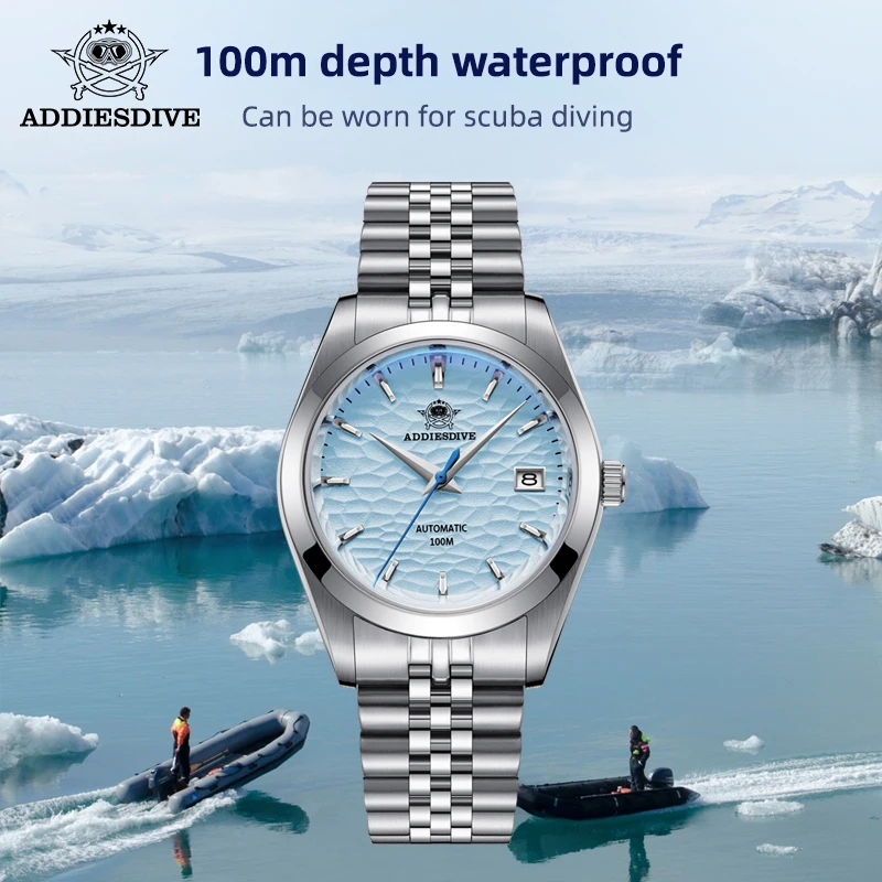 ADDIESDIVE Luxury Men\'s Wristwatch NH35 Sapphire Glass 100m Waterproof Stainless Steel AD2118 Date Display Mechanical Watches