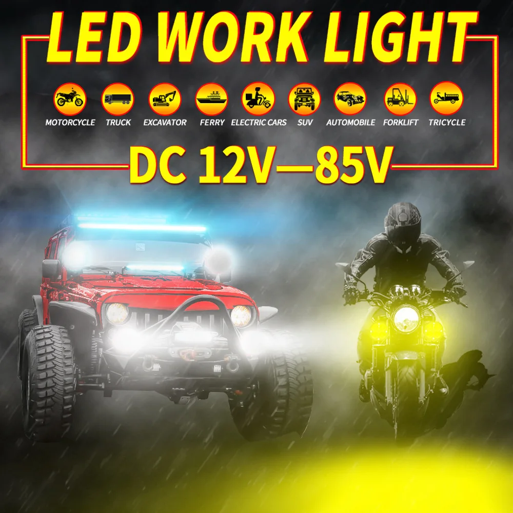 1PCS Motorcycle Headlight LED Fog Lights Dual Color Work Light for Motorcycle Trucks SUV Driving Fog Light Auxiliary Spotlight