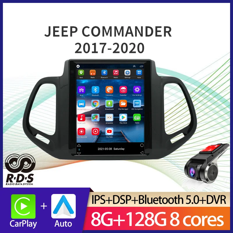 Android Car GPS Navigation Tesla Style Multimedia Player For JEEP COMMANDER 2017-2020 Auto Radio Stereo With BT WiFi Mirror Link