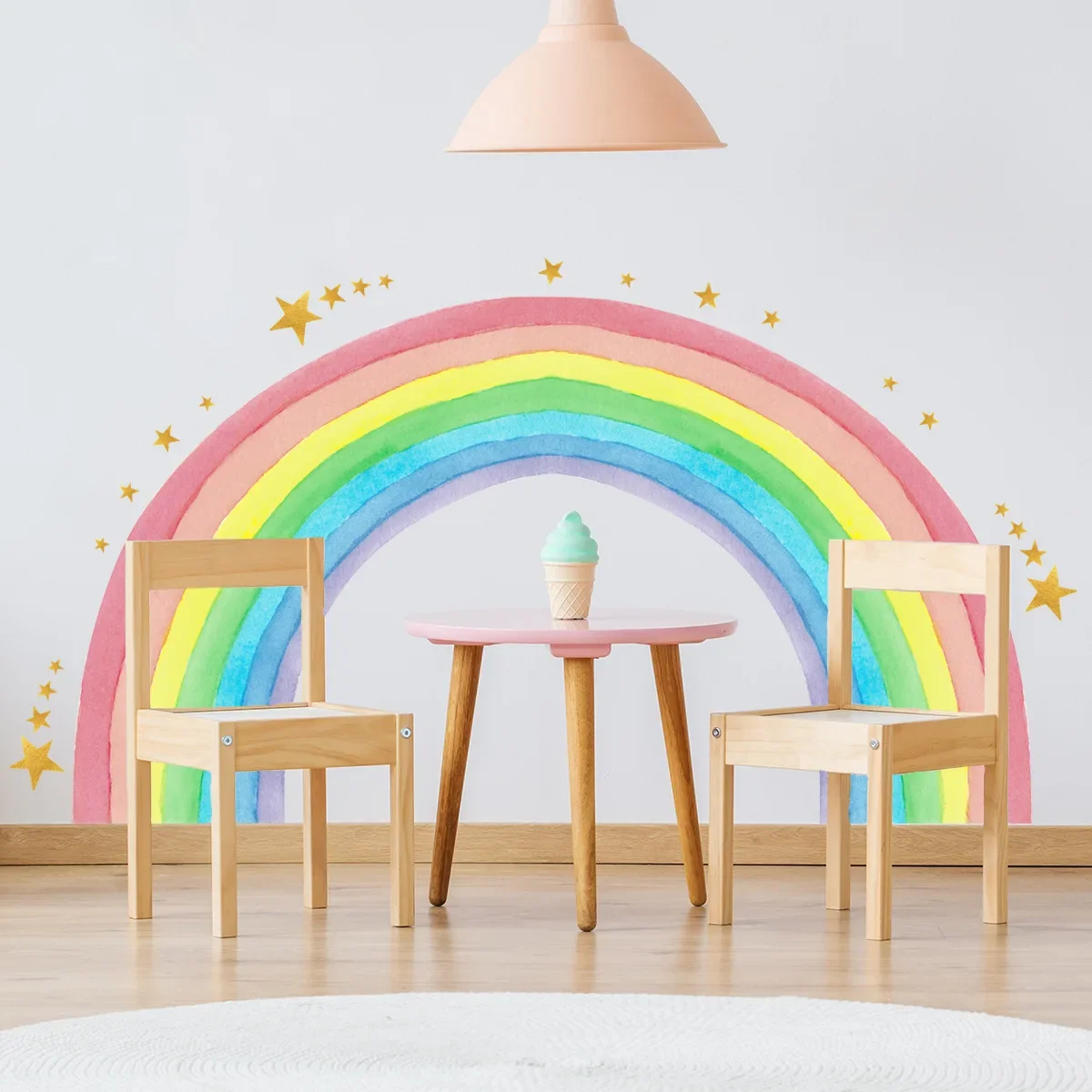 Large Rainbow Wall Stickers For Kids Room Decoration Wallpaper Giant Rainbow Stars Decals Murals Nursery Stikers Chambre Fille