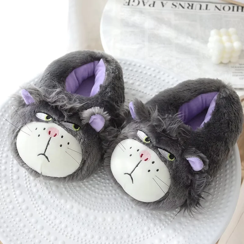 ZU One Size Cute Cinderella Cat Lucifer Plush Indoor Slippers Warm Home Shoes For Women Girl Birthday Gift