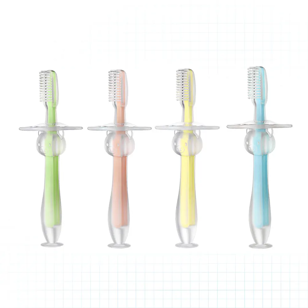 

4pcs Baby Toothbrush Silicone Teether Toddler al Supplies Training Brush Suction St Soft Bristles Infant Gum Care Easy Grip