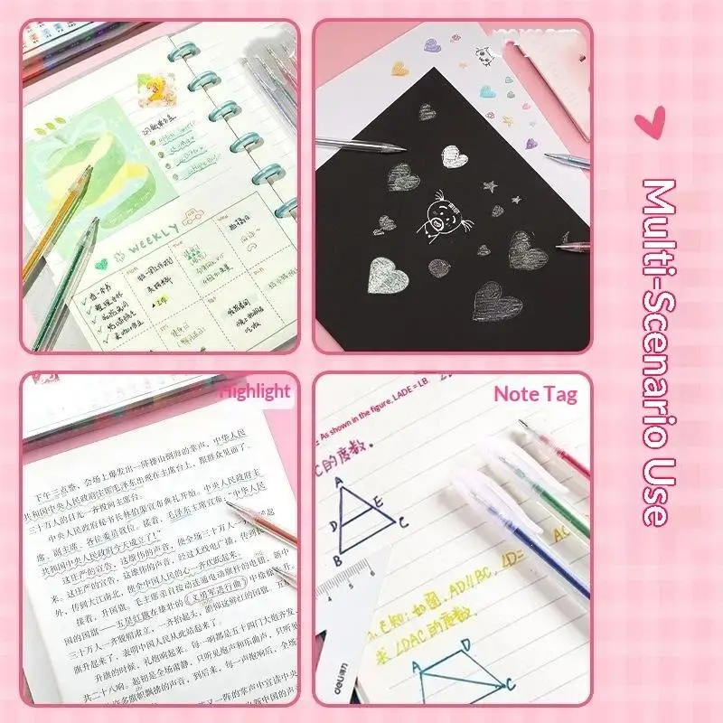 8/12/18 Colors Glitter Gel Pen 1.2mm Metal Glitter Color Ballpoint Pen Paper Cardstock Diary Cute Drawing DIY Art