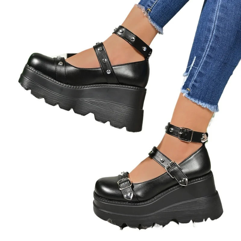 

Women Pumps Mary Jane Super High Heel Platform Wedge Spring Ladies Sandals Belt Buckle Classic Sweet Punk Female Lolita Shoes