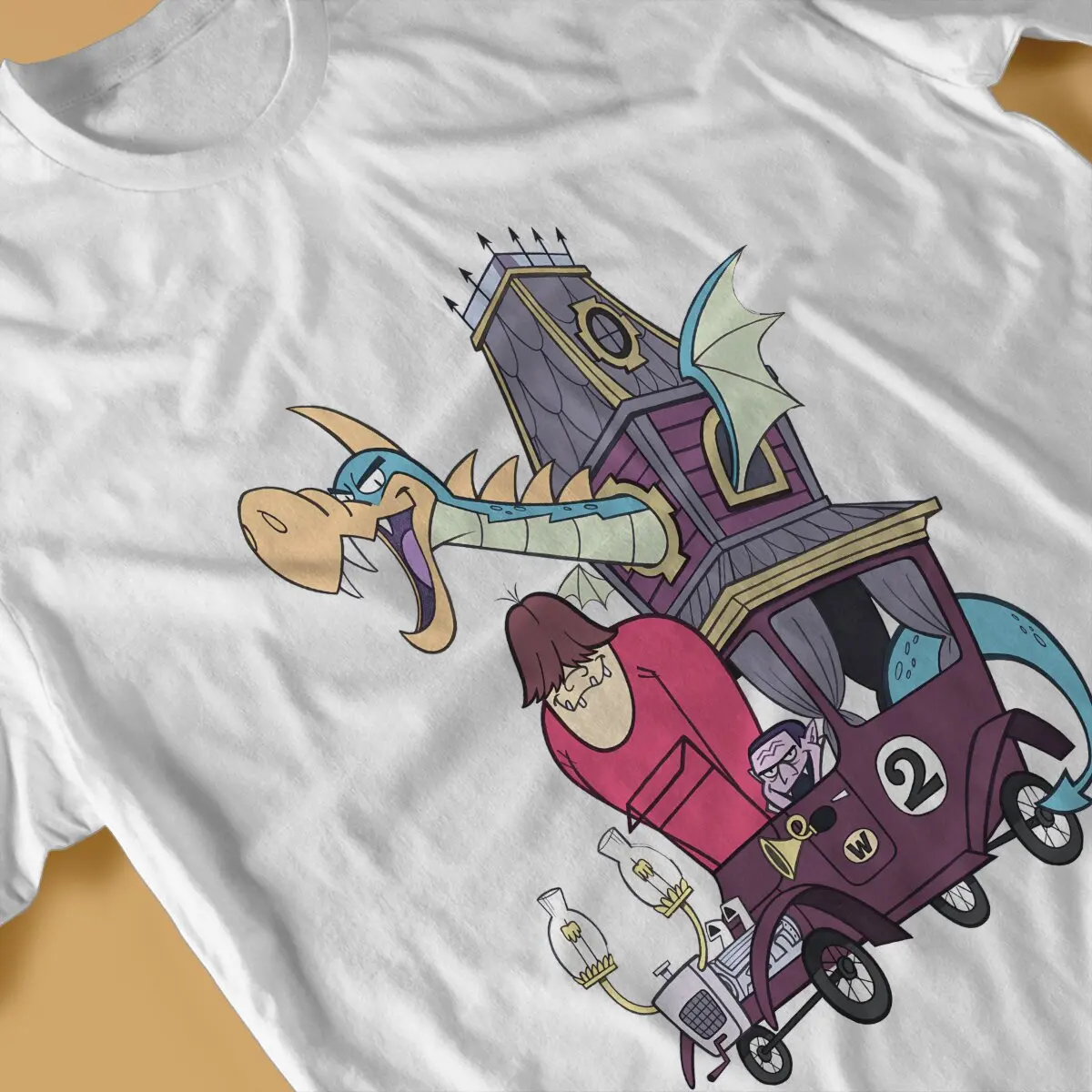 Wacky Races Retro Cartoon Dragon Car Tshirt Graphic Men Tops Vintage Punk Summer Short Sleeve Fibre Harajuku Polyester T Shirt view 3