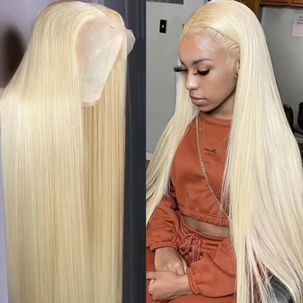 

40 Inches 613 Blonde 13x6 HD Transparent Lace Frontal Wig Bone Straight 13x4 Lace Front Human Hair Wigs 220 Density Pre Plucked