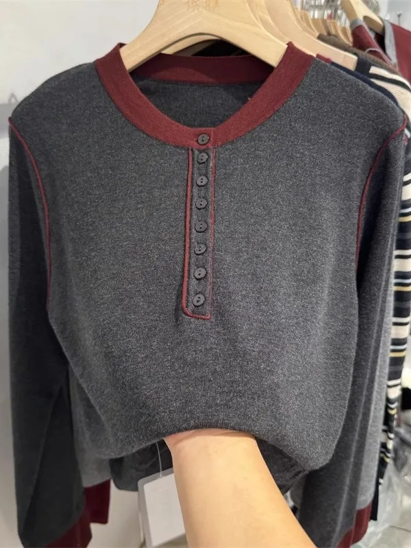 

Свободный крой, круглый пуловер, трикотаж, женский осенне-зимний цветной дизайн, дизайн с эффектом похудения, модный вязаный топ