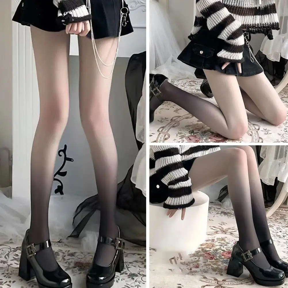 NEW Elegant Four Season Fashion Gradient Colored Stockings for Women High-end Black Silk Ultra-thin Long Stockings For Wome O4Z4