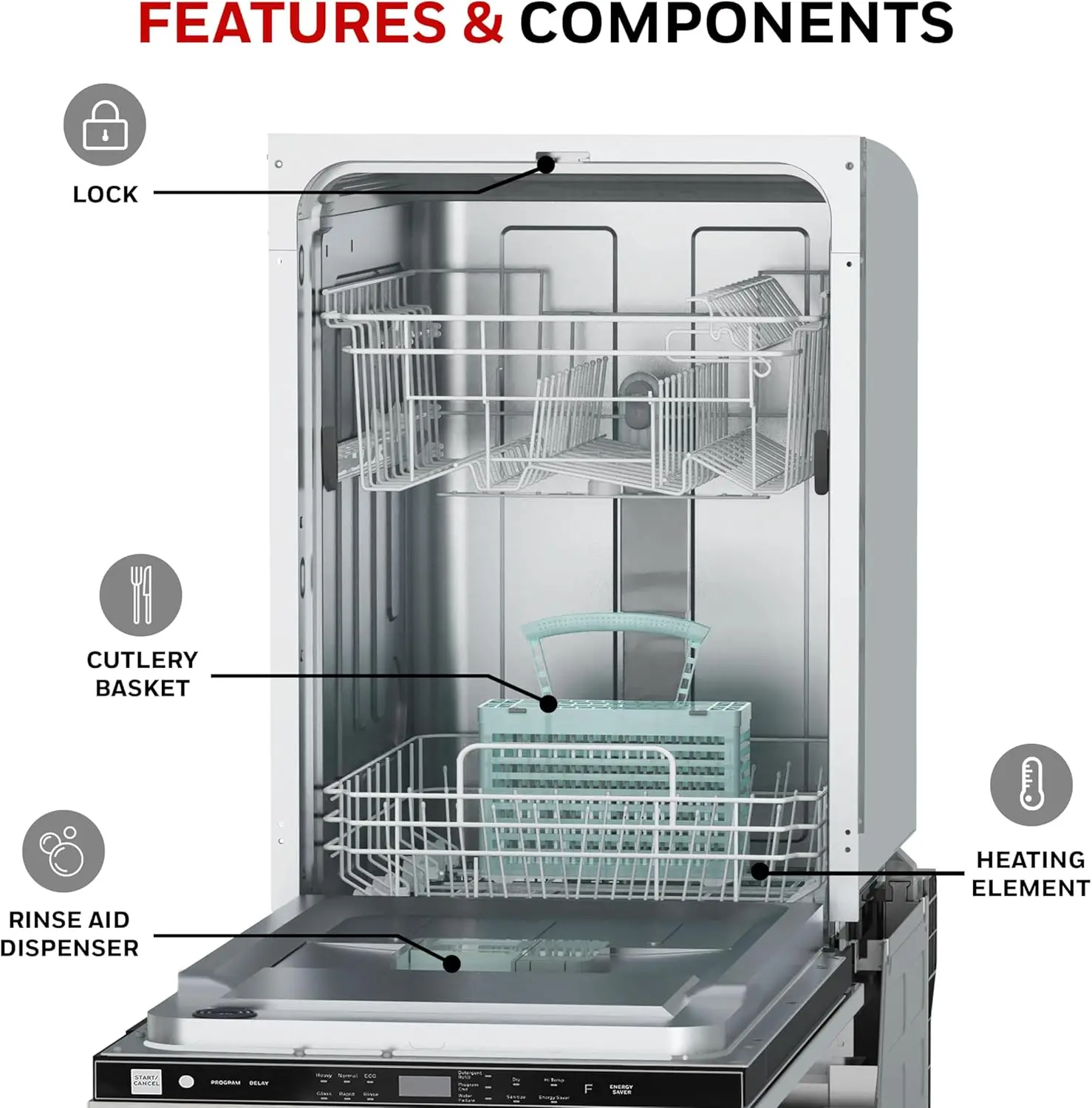 Dishwasher with 8 Place settings, 6 Washing Programs, Stainless Steel Tub