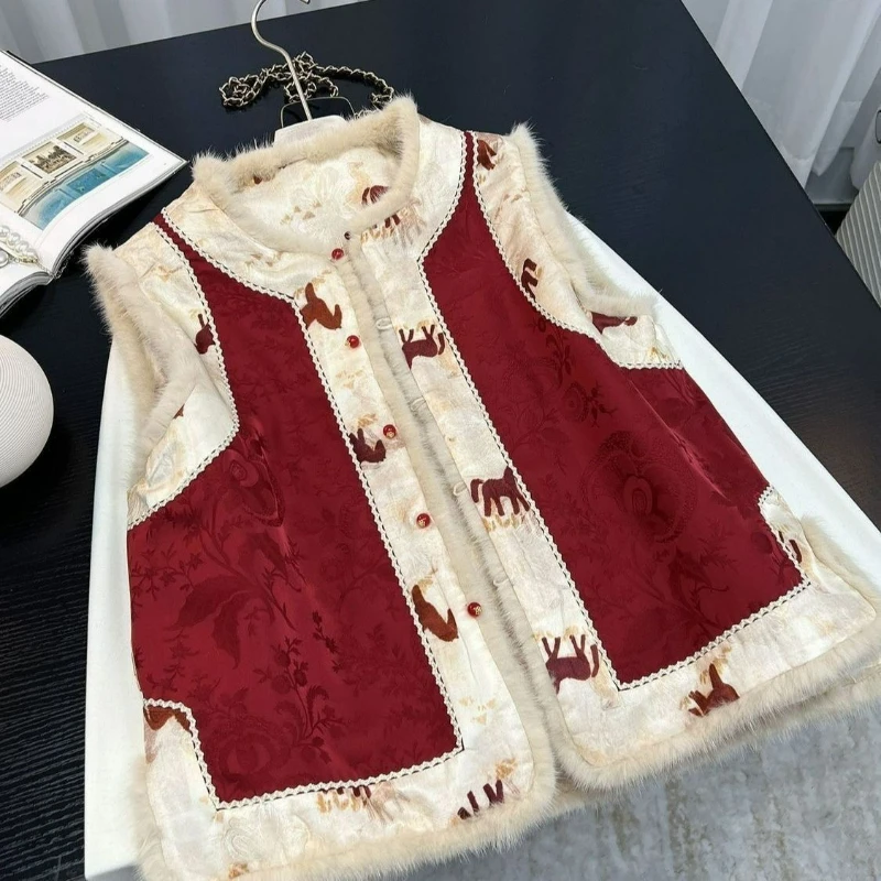 

New Chinese-style Double-sided Cotton-padded Vest Women's 2026 Autumn Fashionable Round-neck Sleeveless High-end Simple Cardigan