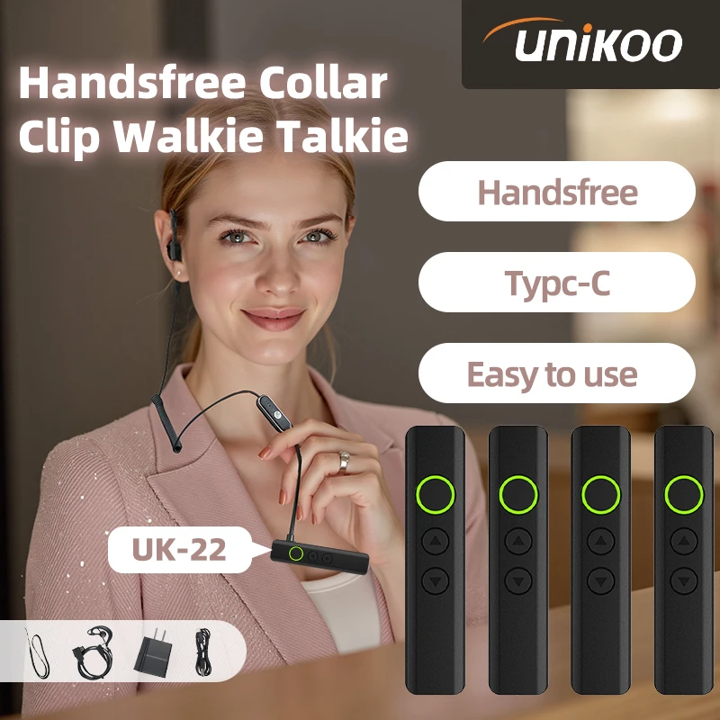 

4PCS UNIKOO UK22 Mini Walkie Talkies Two Way Radio Portable FM Handsfree Collar Clip Transceiver with Earphone for Camping Cafe