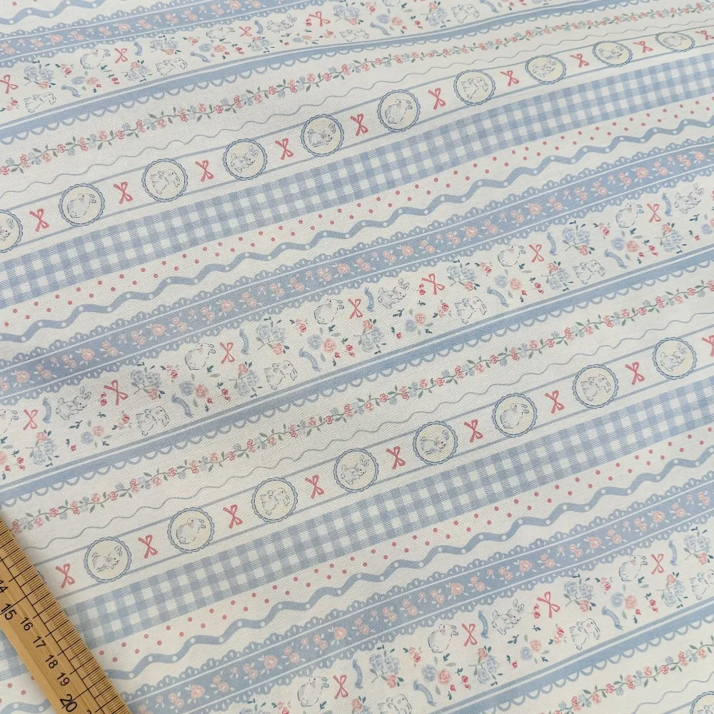 

Cotton Digital Print Fabric Cute Cartoon Striped Floral Bunny Bow Kids Clothing Bag Material