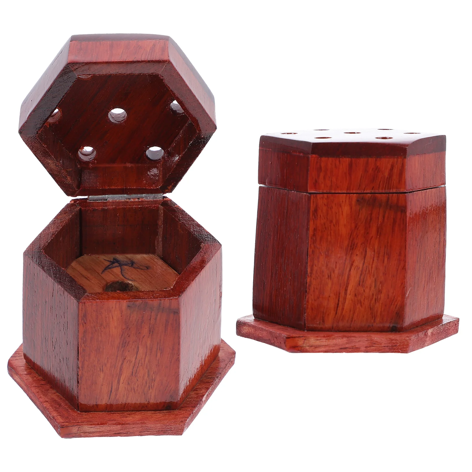 

2pcs Hexagonal Incense Burner Wooden Craft For Aroma Therapy Decorative Home Adornment Yoga Studio Meditation Room Gift