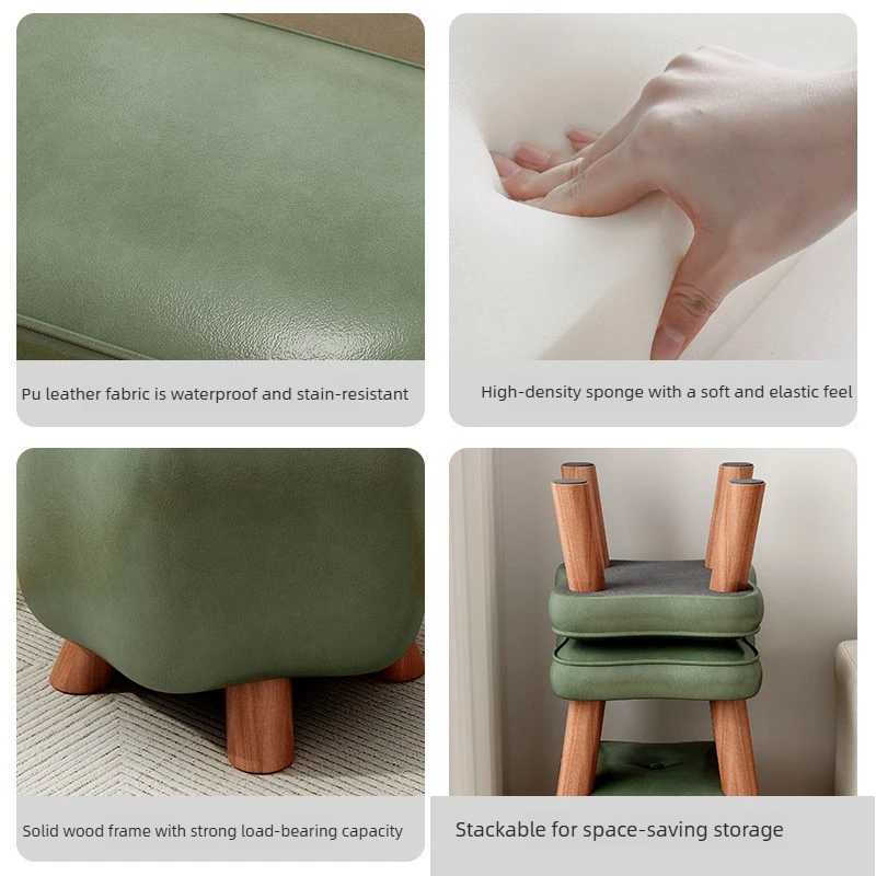 Sturdy Wooden Stool for Home Living Room Creative Kids Ottoman Durable Footrest Shoe Bench