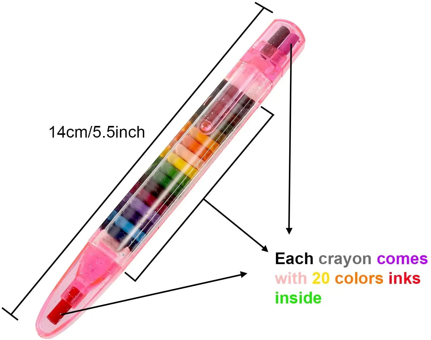 Stackable 20 in 1 Stacking Point Crayons Rainbow Glitter Crayon For Drawing Learning and Art Class Supplies