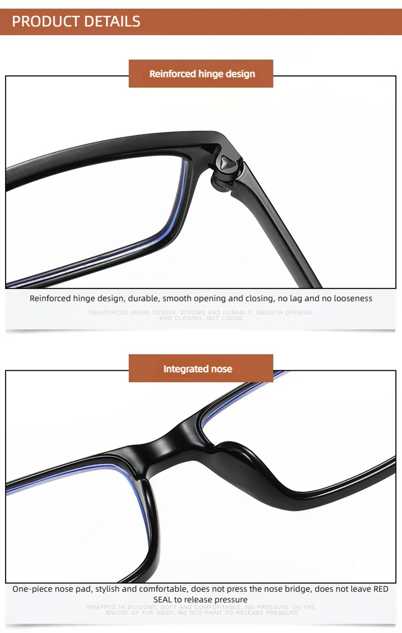 Klassische quadratische Lesebrille Männer Frauen Retro schwarze Presbyopie-Brille Anti-Blaulicht intelligente progressive Brille – Detail 16