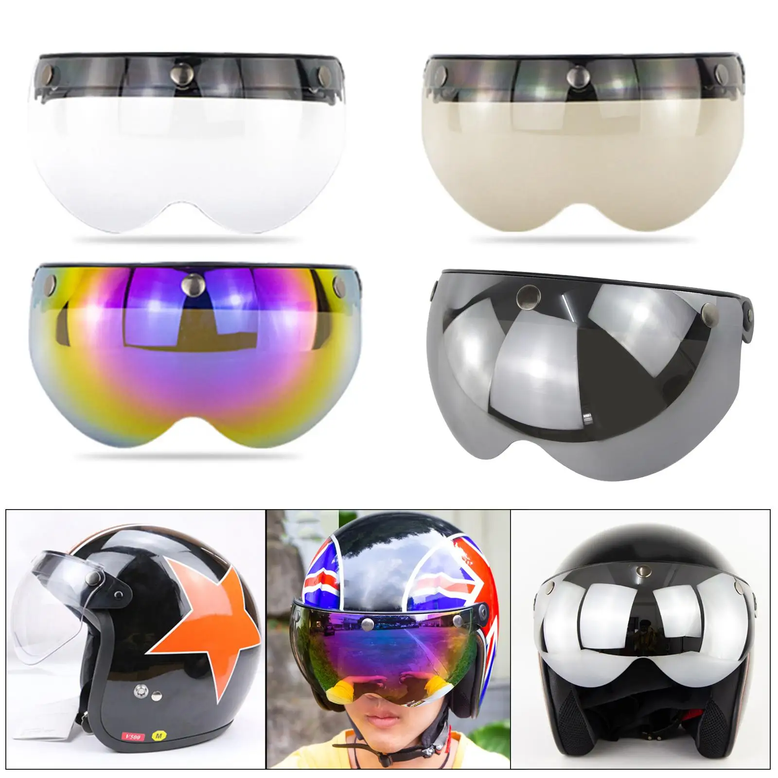 

Motorbike Flip Up Down Wind Shield Visor Lens for 3-Snap Motorcycle Helmets