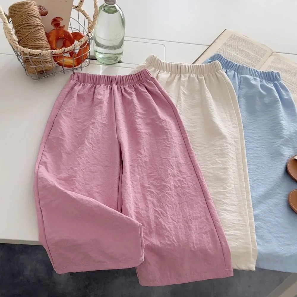 

Simple Candy Color Girl Straight Pants Loose Wide Leg Teen Yamamoto Pants Thin High Waist Children Cropped Pants Streetwear