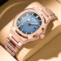 NIBOSI Fashion Rose Gold Blue Square Quartz Watch Men Stainless Steel Waterproof Luminous Date Luxury Watches Relogio Masculino