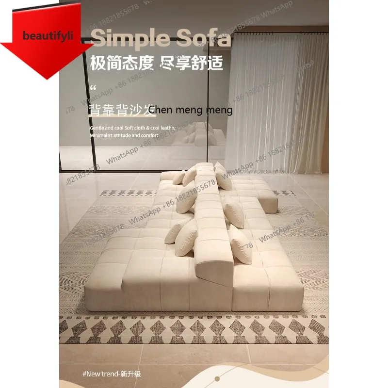 

A48 Double-sided backrest, frosted cloth cream wind, large flat-floor villa with sofa combination on both sides