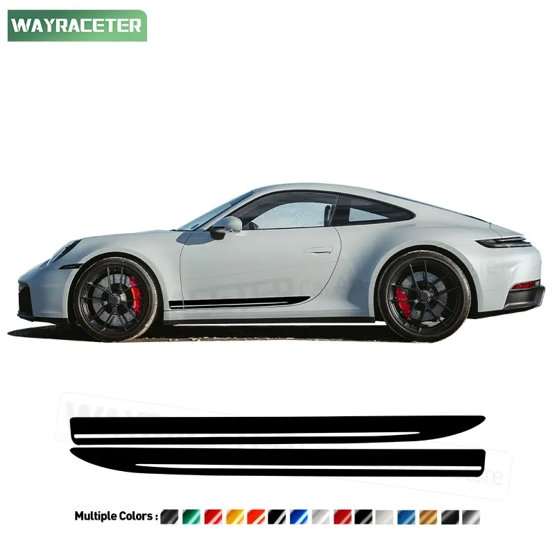 2 Pcs/Set Door Side Stripes Sticker Carbon Fiber Vinyl For Porsche 911 992 2026 2025 2024 Carrera 4S Convertible Accessories