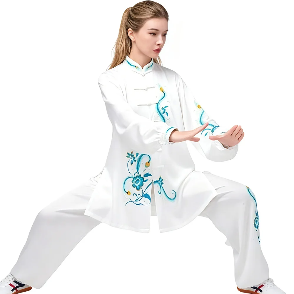 Unisex Tai Chi Wushu Uniform Chinese Style Embroidery Kung Fu Suit Shaolin Martial Arts Morning Exercise Costume