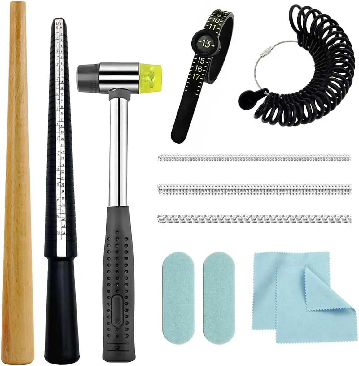 Professional Ring Sizer Kit Jewelry Mandrel and Hammer for Resizing Bent Ring Repair Finger Size Measurer Tool
