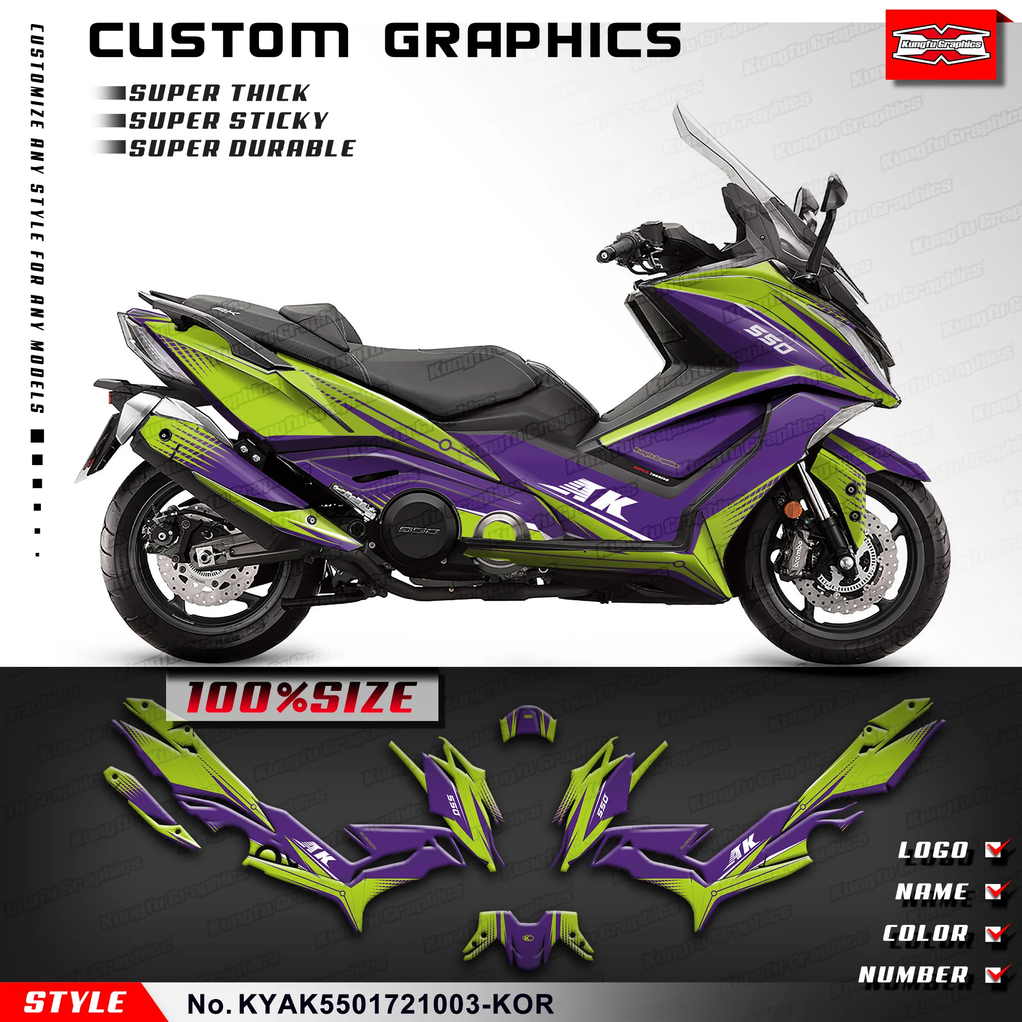 

KUNGFU GRAPHICS Full Decal Sports Scooter Sticker Kit for KYMCO AK550 2017 2018 2019 2020 2021, KYAK5501721003-KOR