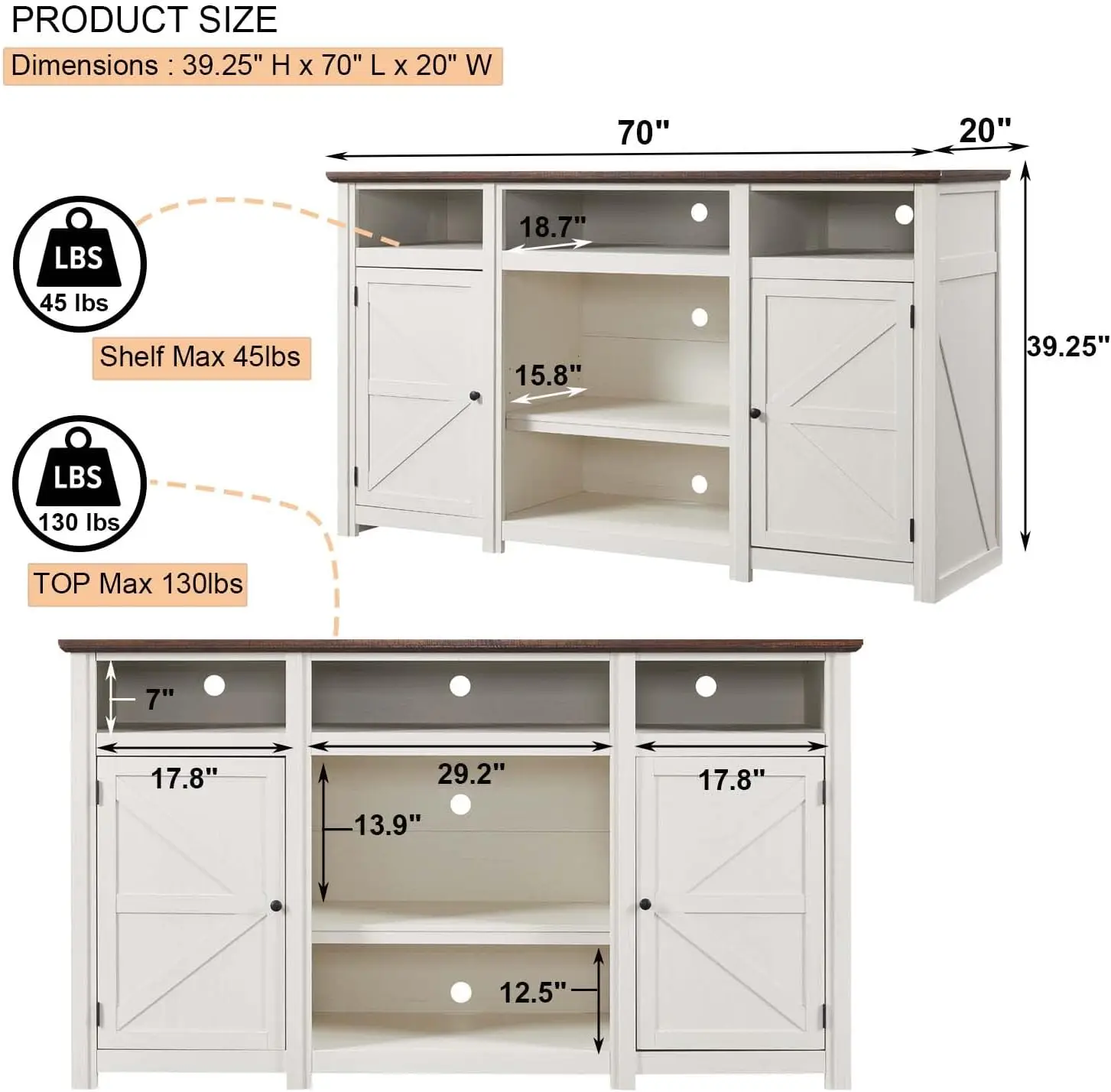 Farmhouse TV Stand for TVs Up to 80 inches, 39