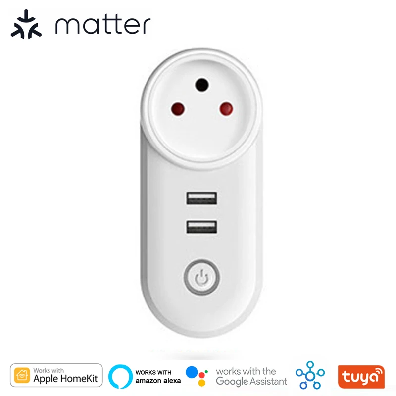 Matter WiFi Smart Plug USB EU UK US Brazil Israel Socket Compatible Homekit Alexa Google Home Smartthings Tuya Smartlife