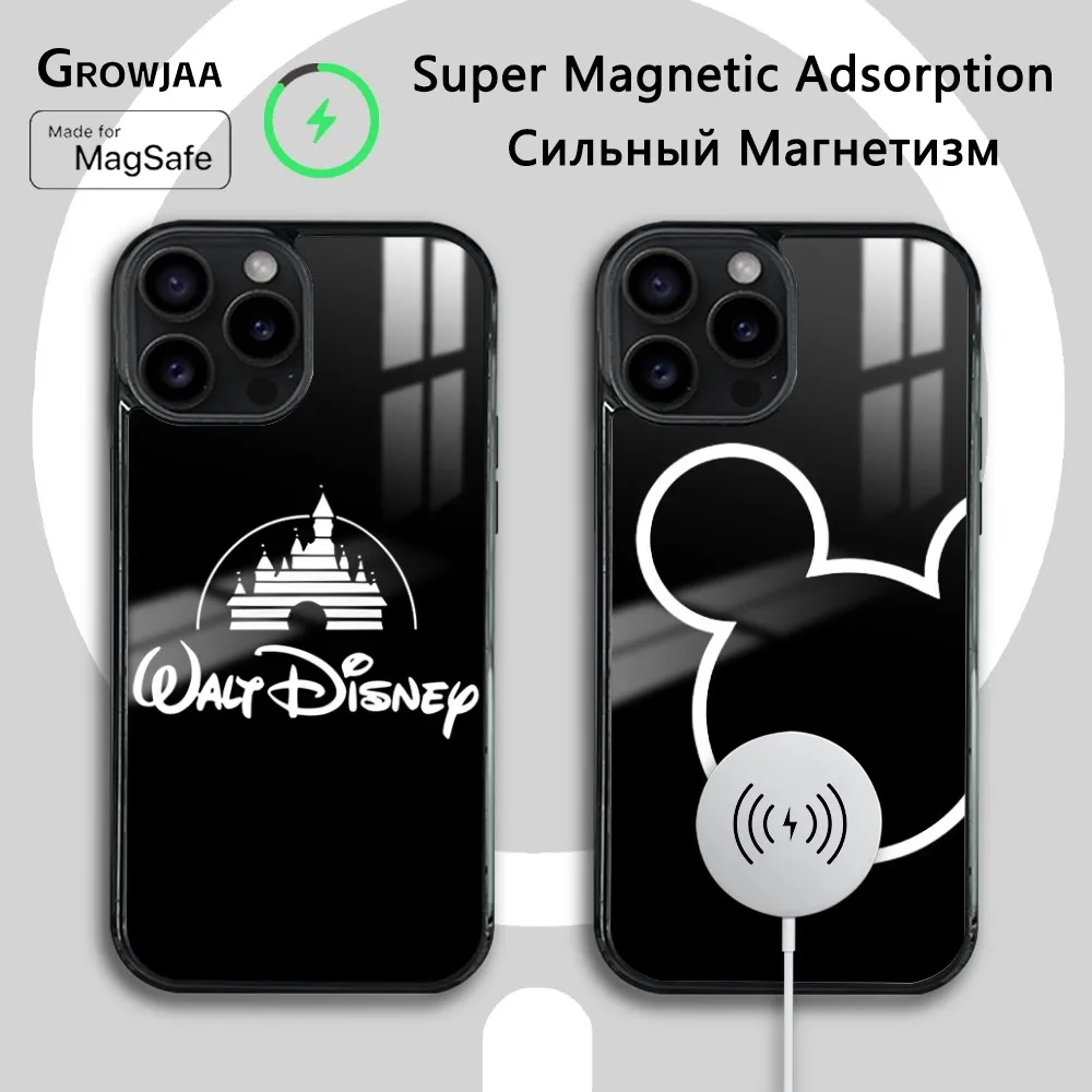 

Disney Mouse Head Mickey Phone Case For iPhone 15 14 13 12 11 Pro Max Plus Mini Magsafe Celulares Mirror Wireless Magnetic Cover