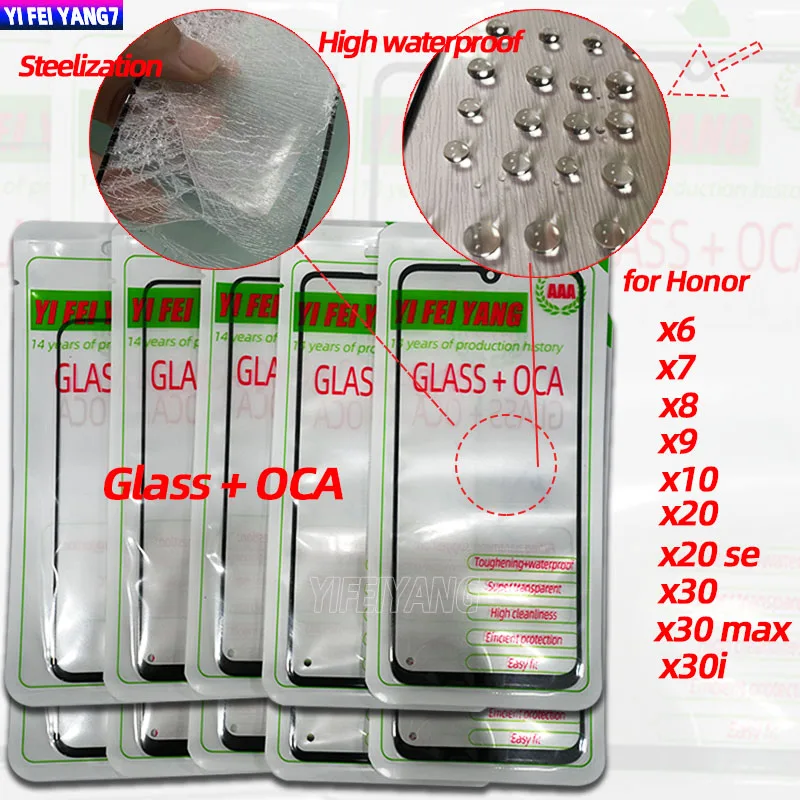 10Pcs Glass + OCA LCD Screen Front Outer Glass Lens For Honor X6 X7 X8 X9 X10 5G X20 SE X30 i Max 5G replacement Lamination OCA