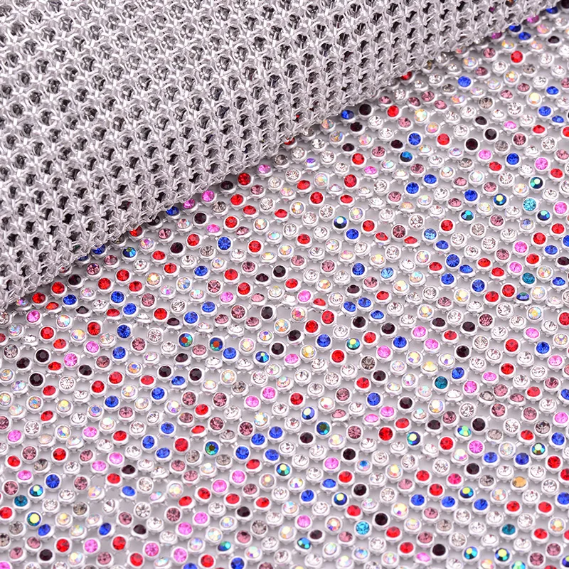 JUNAO 45*120cm Glitter Clear Silver Rhinestone Mesh Fabric Crystal Ribbon Glass Strass Applique Sewing Metal Trimming for Dress